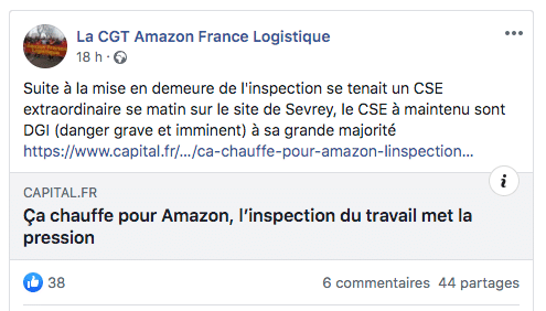 Facebook cgt Amazon France Logistique